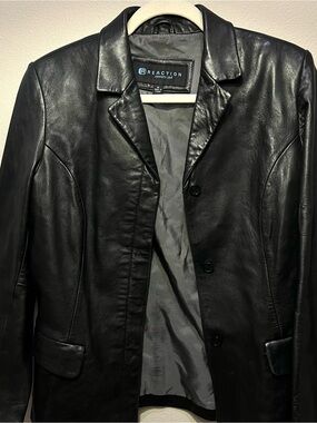 Reaction Kenneth Cole Soft Black Leather Single-Breasted Jacket